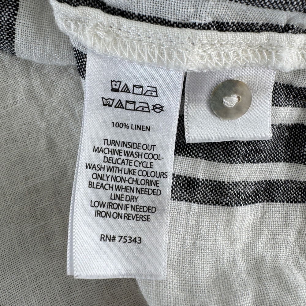 C&C California 100% Linen Tank Top L Striped Coastal Back Buttons Minimalist - Picture 12 of 13